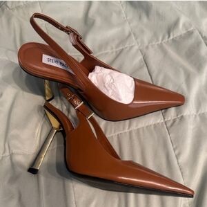 Steve Madden Tan Slingback Heels with Gold Accents